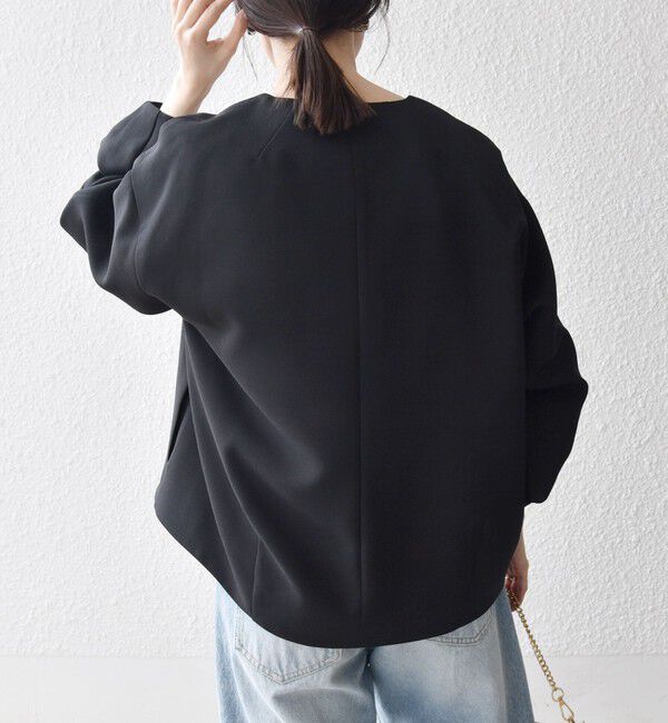 SHIPS any「SHIPS any:〈洗濯機可能〉ダブルクロス ノーカラー ジップ ブルゾン［NAVY BLUE］」|ノーカラージャケット|