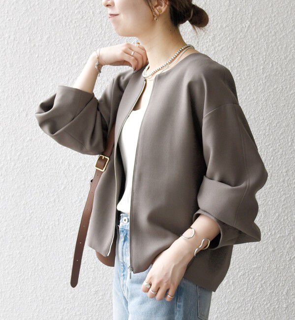 SHIPS any「SHIPS any:〈洗濯機可能〉ダブルクロス ノーカラー ジップ ブルゾン［NAVY BLUE］」|ノーカラージャケット|