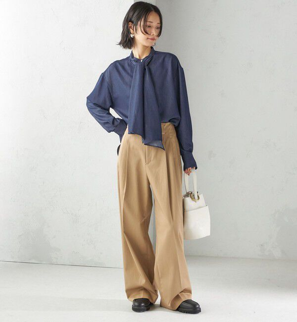 SHIPS for women「〈手洗い可能〉デニム ライク リボン タイ ブラウス」|シャツ・ブラウス|