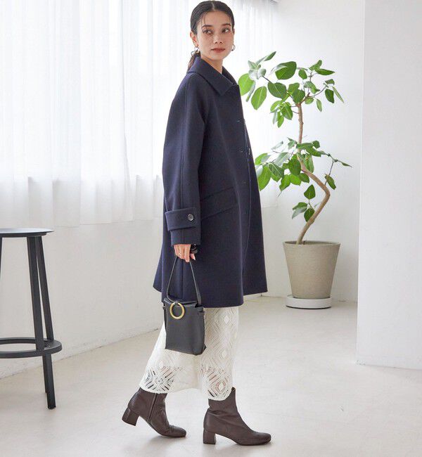 SHIPS for women「千鳥 / ソリッド ウール メルトン ステンカラー コート」|ステンカラーコート|