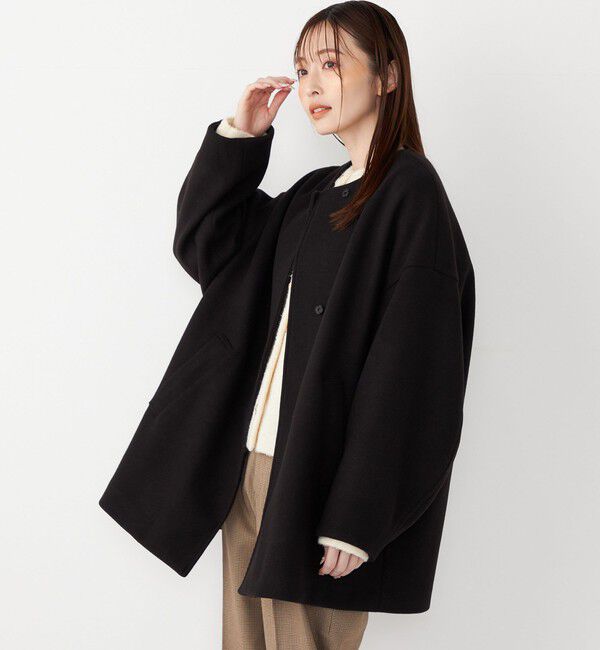 SHIPS Colors 「SHIPS Colors:〈手洗い可能〉ジャージーメルトン ノーカラー コート 2◇」|ノーカラーコート|ブラック