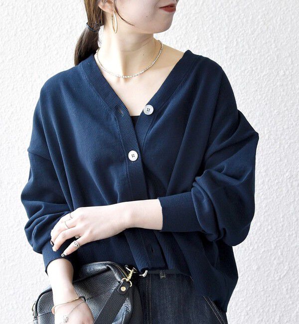 SHIPS any「SHIPS any:〈手洗い可能〉コットン ミックス Vネック コンパクト カーディガン」|カーディガン|ネイビー