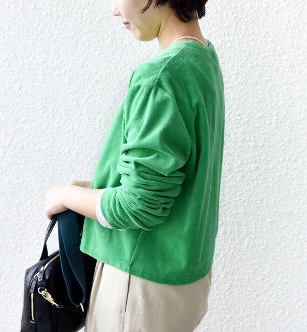 SHIPS for women「〈手洗い可能〉コットン ベロア パール モチーフ ボタン カーディガン」|カーディガン|