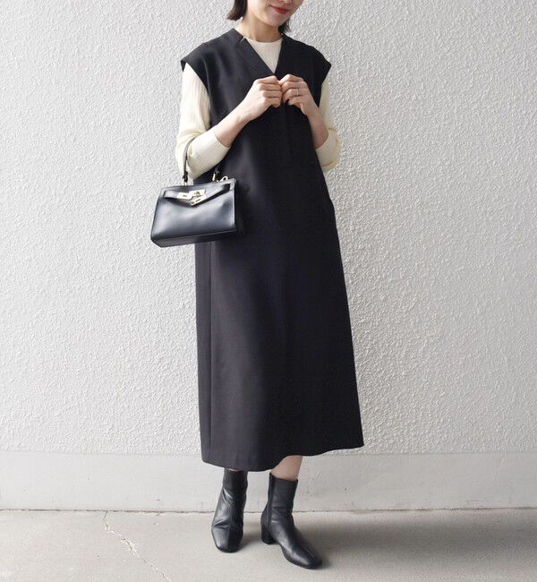 SHIPS any「SHIPS any:〈洗濯機可能〉シャーク Vネック Iライン ロング ワンピース」|ワンピース|