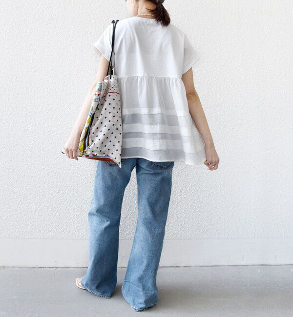 SHIPS for women「《予約》【WEB限定】〈手洗い可能〉布帛 コンビ ペプラム TEE」|Tシャツ・カットソー|