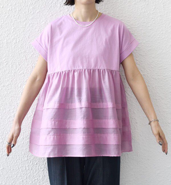 SHIPS for women「《予約》【WEB限定】〈手洗い可能〉布帛 コンビ ペプラム TEE」|Tシャツ・カットソー|