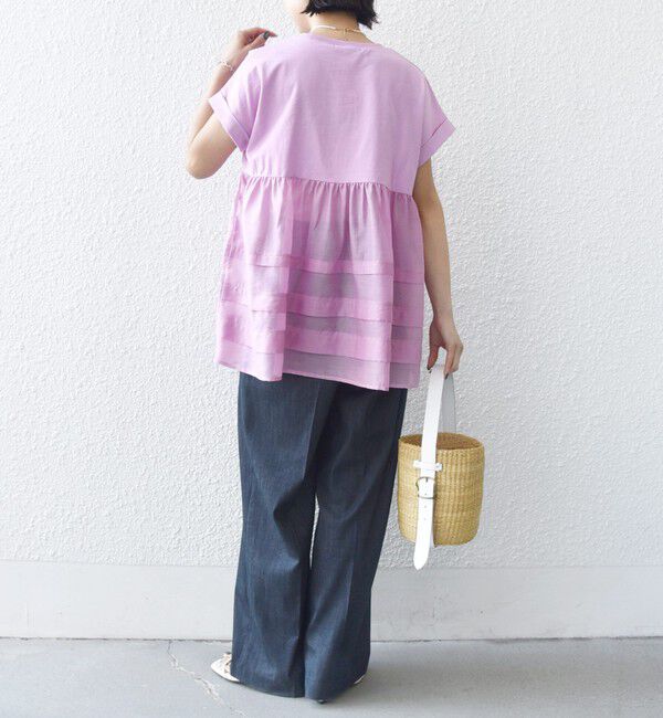 SHIPS for women「《予約》【WEB限定】〈手洗い可能〉布帛 コンビ ペプラム TEE」|Tシャツ・カットソー|