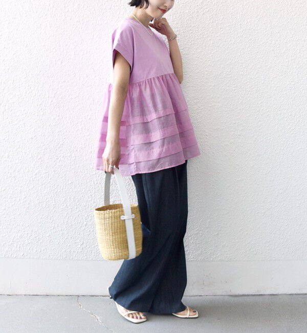 SHIPS for women「《予約》【WEB限定】〈手洗い可能〉布帛 コンビ ペプラム TEE」|Tシャツ・カットソー|