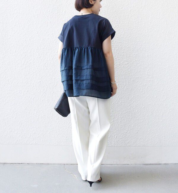 SHIPS for women「《予約》【WEB限定】〈手洗い可能〉布帛 コンビ ペプラム TEE」|Tシャツ・カットソー|