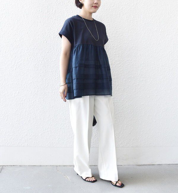 SHIPS for women「《予約》【WEB限定】〈手洗い可能〉布帛 コンビ ペプラム TEE」|Tシャツ・カットソー|