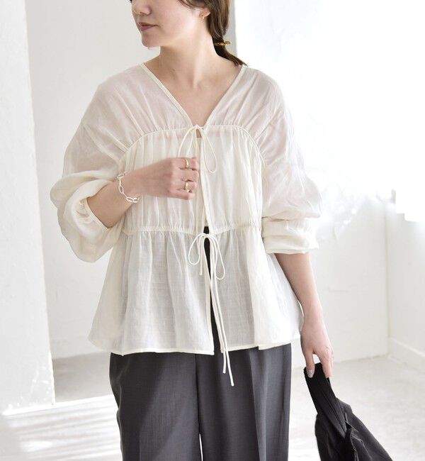 quaranciel「quaranciel:〈手洗い可能〉ラミー ギャザー リボン ティアード ブラウス」|シャツ・ブラウス|