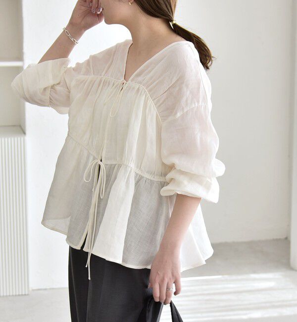 quaranciel「quaranciel:〈手洗い可能〉ラミー ギャザー リボン ティアード ブラウス」|シャツ・ブラウス|