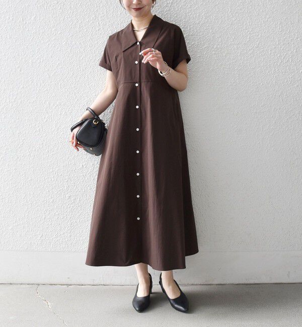 SHIPS any「《予約》SHIPS any:〈洗濯機可能〉フラットカラー Vネック フレア ワンピース 2」|ワンピース|