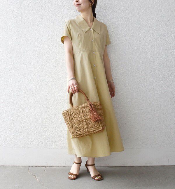 SHIPS any「《予約》SHIPS any:〈洗濯機可能〉フラットカラー Vネック フレア ワンピース 2」|ワンピース|