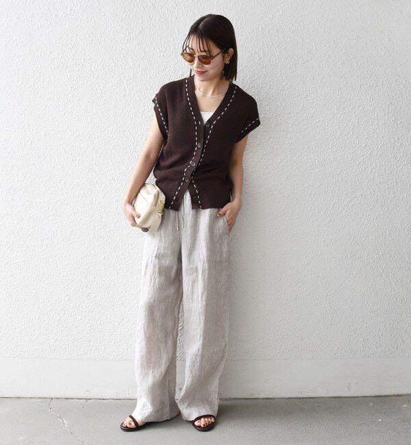 SHIPS any「《予約》SHIPS any:〈手洗い可能〉リネン レーヨン ステッチ 編み Vネック ベスト」|ベスト・ジレ|