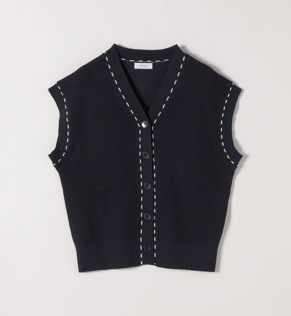 SHIPS any「《予約》SHIPS any:〈手洗い可能〉リネン レーヨン ステッチ 編み Vネック ベスト」|ベスト・ジレ|