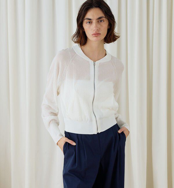 DES PRES「コットンストレッチエアリーニット ジップアップブルゾン」|カーディガン|