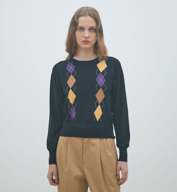 MACPHEE「プレーンウールアーガイル クルーネックプルオーバー」|ニット・セーター|