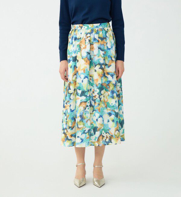 Ballsey「ミスティーフラワープリント ボリュームギャザースカート」|フレア|