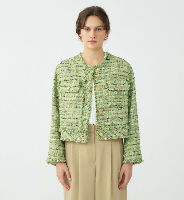 Ballsey「プレリーツイード クロップドクルージャケット」|ノーカラージャケット|