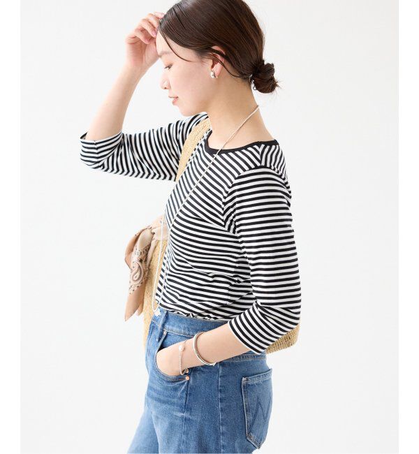 IENA「ATON/エイトン 別注 SUVIN FRAISE ボートネック ボーダーTシャツ」|Tシャツ・カットソー|