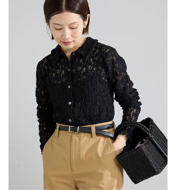 IENA「Flowerストレッチレース ポロシャツ」|Tシャツ・カットソー|