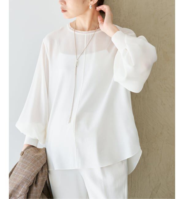 IENA「《予約》クルーネックシアーリブブラウス」|シャツ・ブラウス|