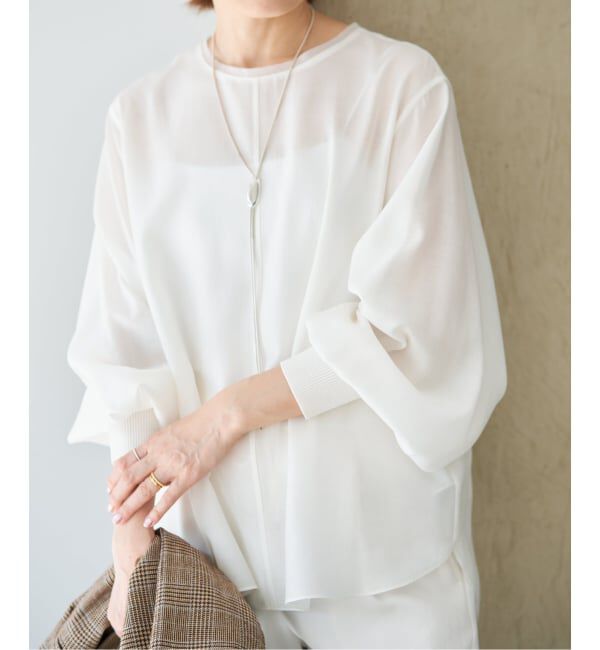 IENA「《予約》クルーネックシアーリブブラウス」|シャツ・ブラウス|