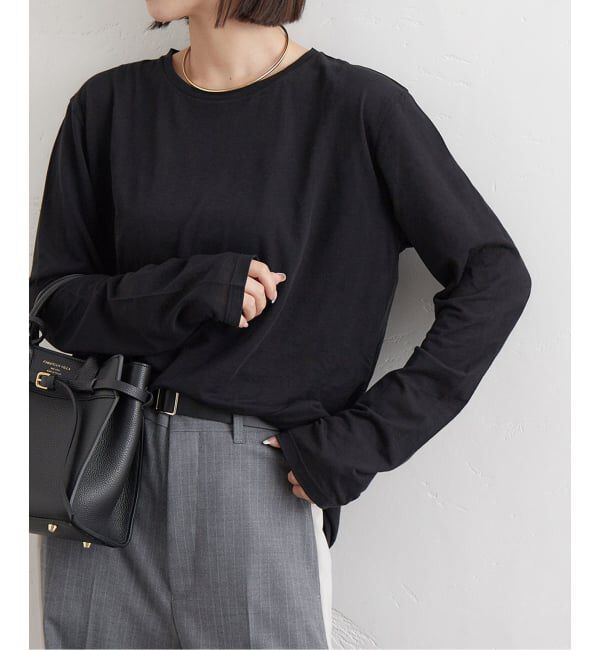 JOURNAL STANDARD「《追加6》クルーネックシアーロングTシャツ」|Tシャツ・カットソー|ブラック