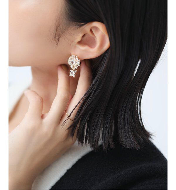 Lilas by Spick&Span「ホワイトトパーズサークルモチーフパールピアス K10（両耳）」|ピアス|ゴールド