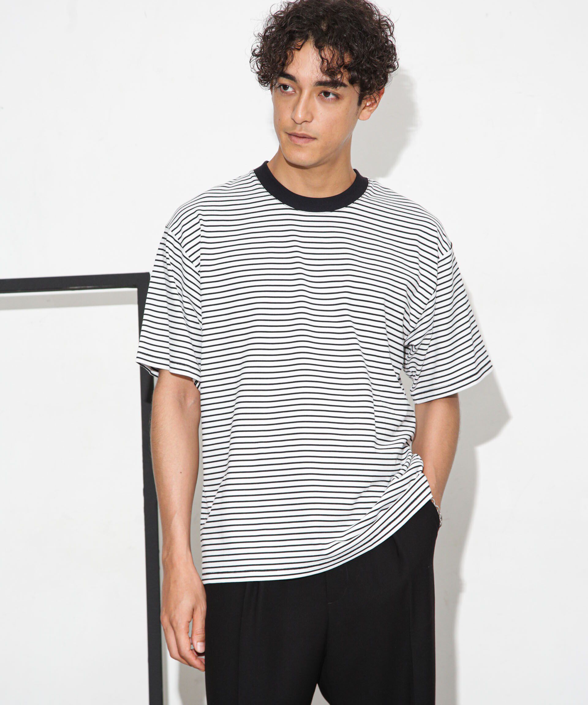 nano･universe「Anti Soaked 汗染み防止ボーダークルーネックT半袖」|Tシャツ・カットソー|ホワイト