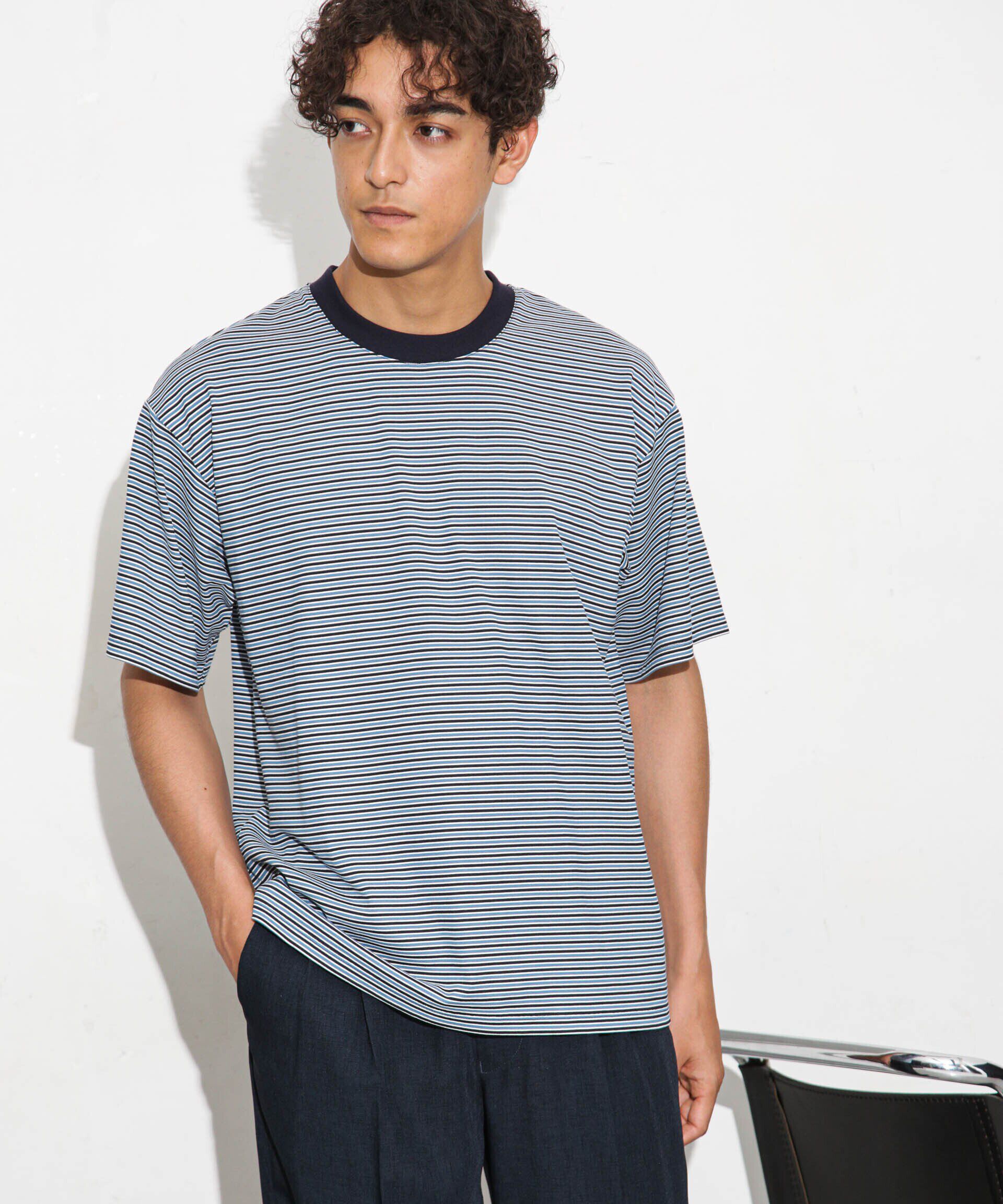 nano･universe「Anti Soaked 汗染み防止ボーダークルーネックT半袖」|Tシャツ・カットソー|