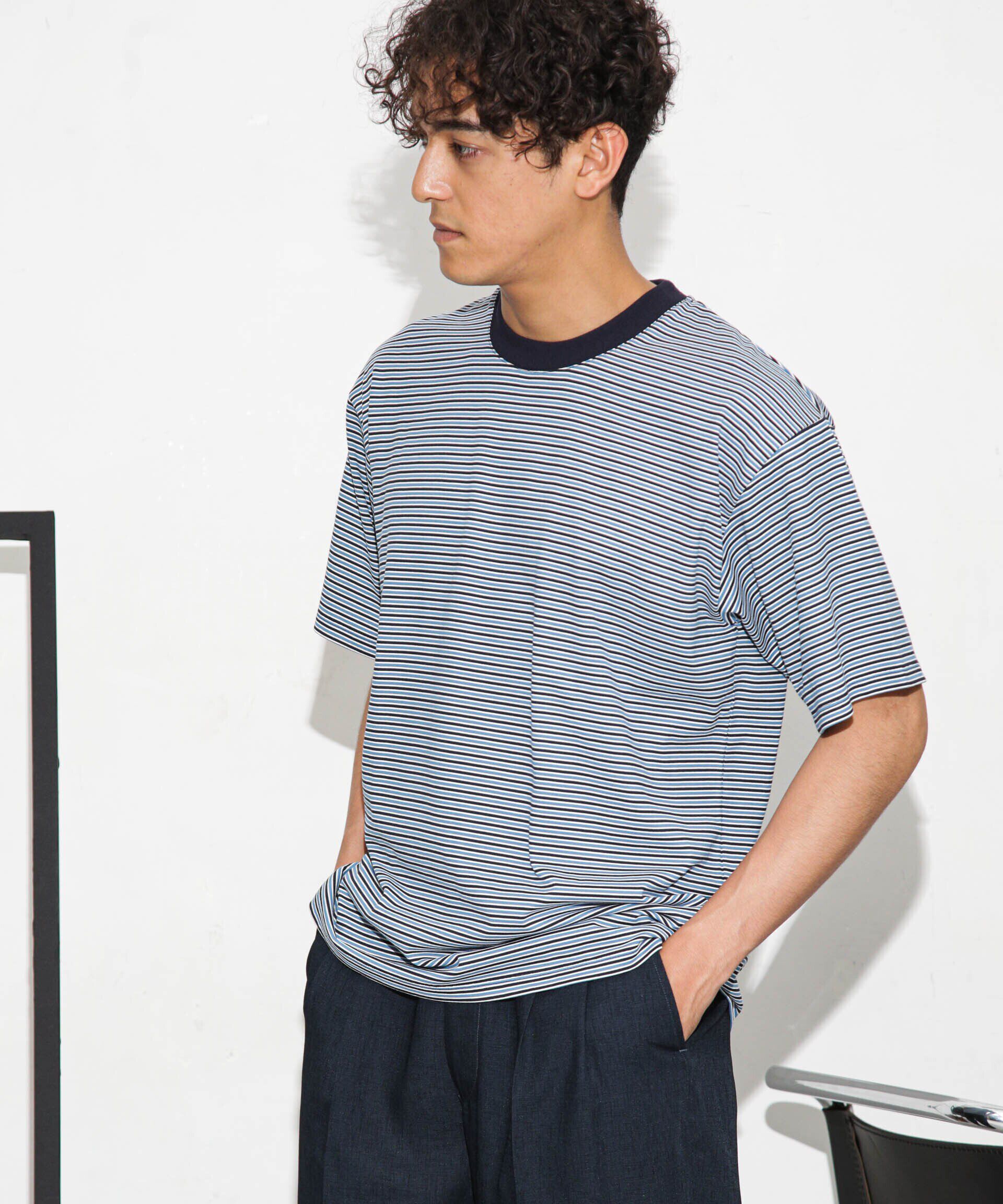 nano･universe「Anti Soaked 汗染み防止ボーダークルーネックT半袖」|Tシャツ・カットソー|