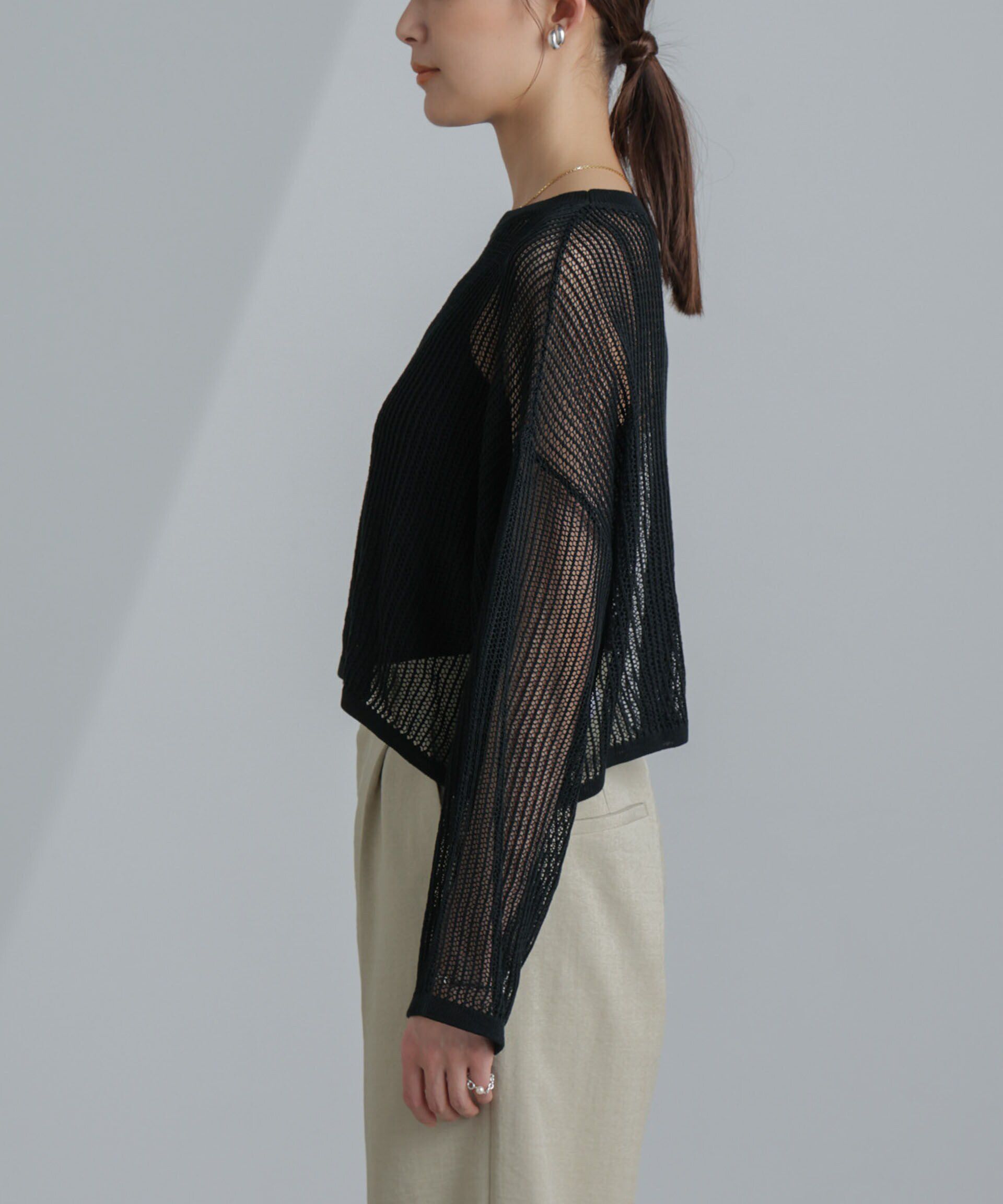 nano･universe「クロップドメッシュニットトップス」|ニット・セーター|