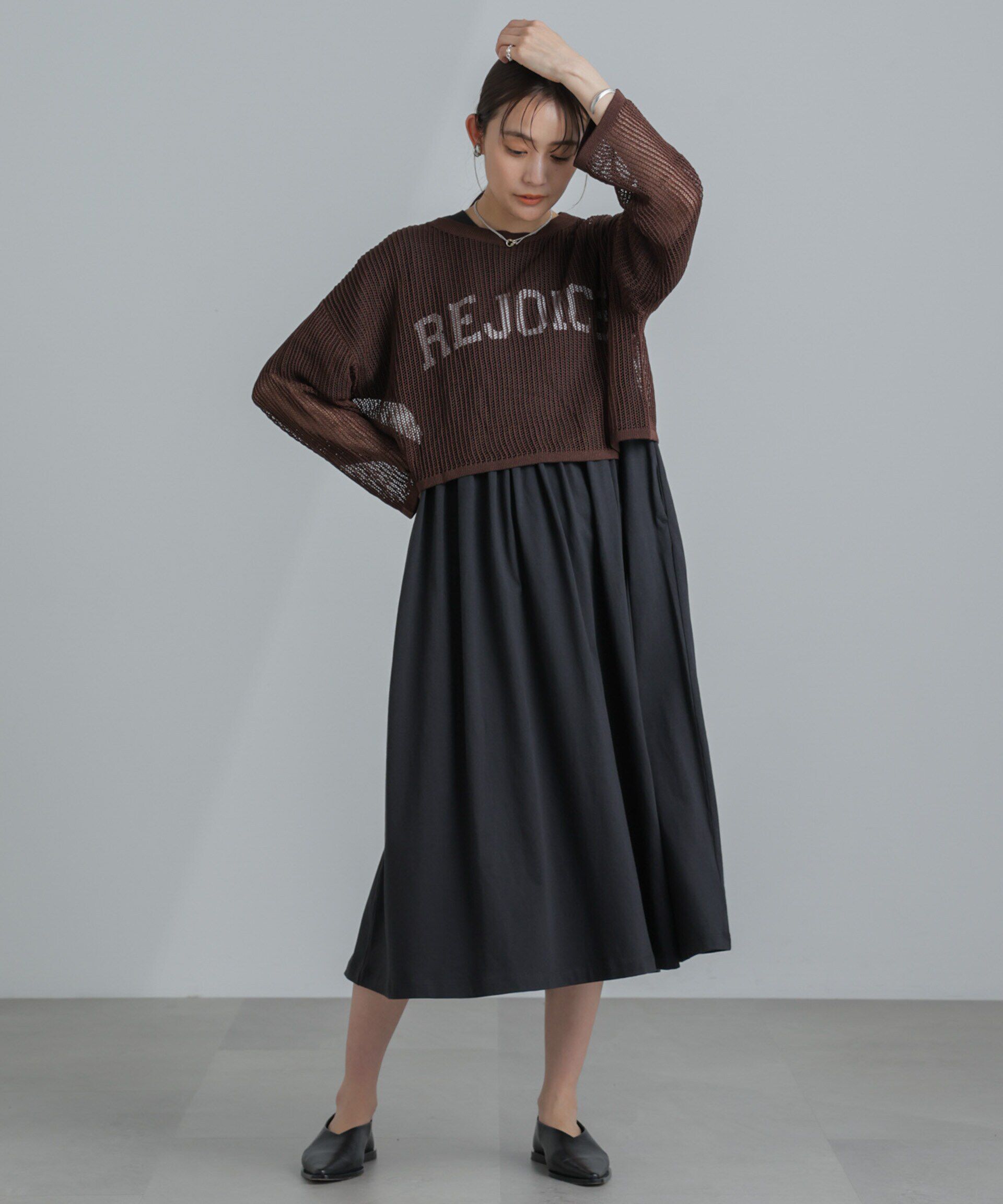 nano･universe「クロップドメッシュニットトップス」|ニット・セーター|