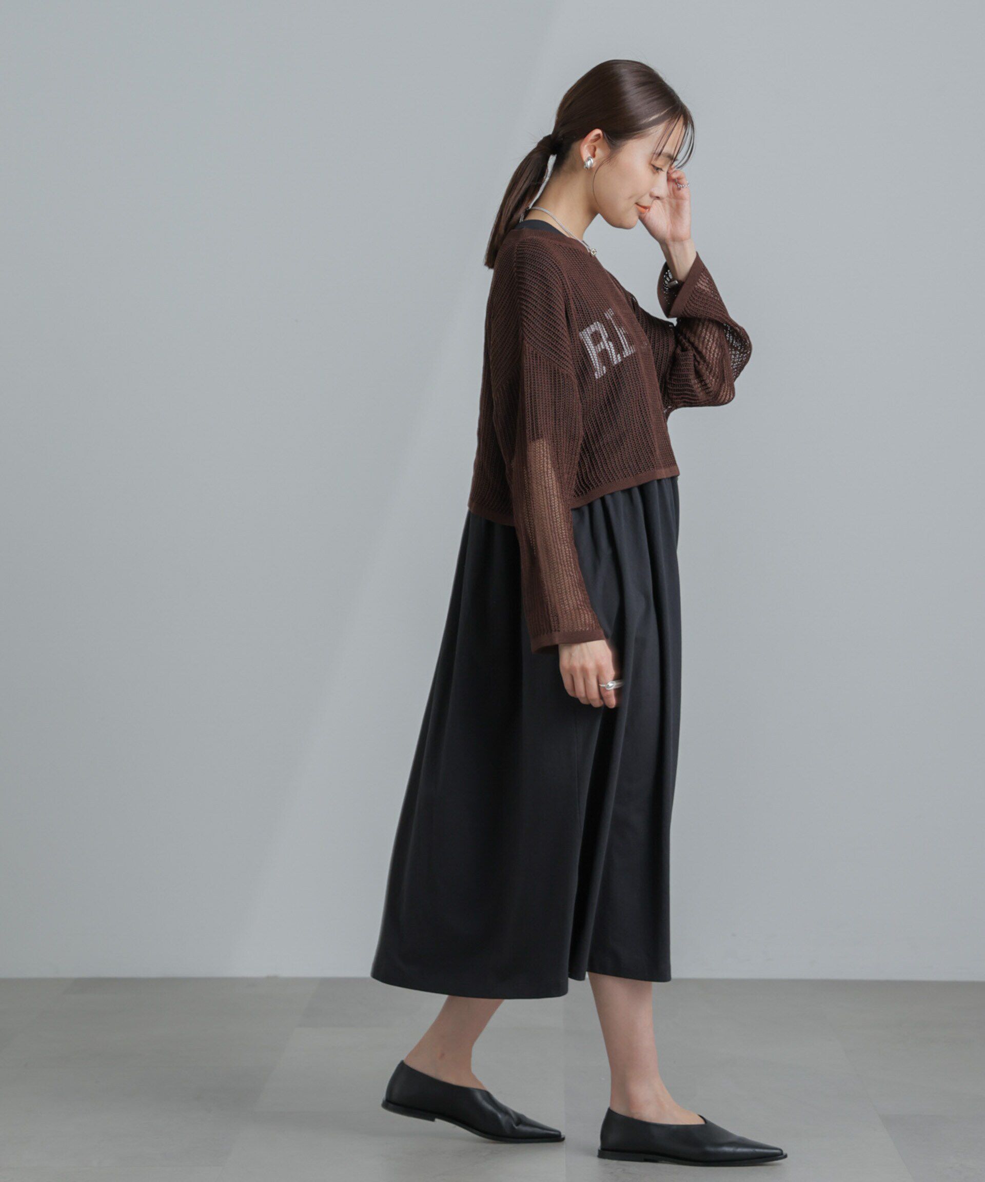 nano･universe「クロップドメッシュニットトップス」|ニット・セーター|