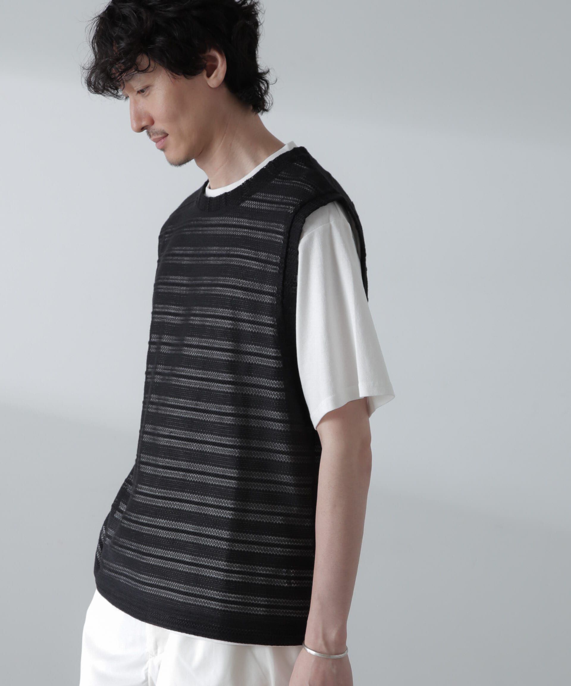 nano･universe「かぎ針アンサンブルTシャツ」|Tシャツ・カットソー|ブラック