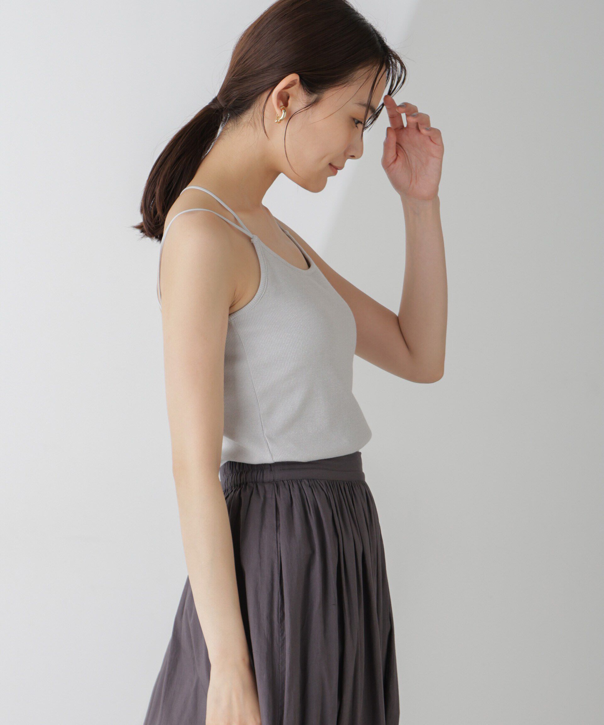 nano･universe「ラメテレコカップ付きバッククロスキャミソール」|Tシャツ・カットソー|