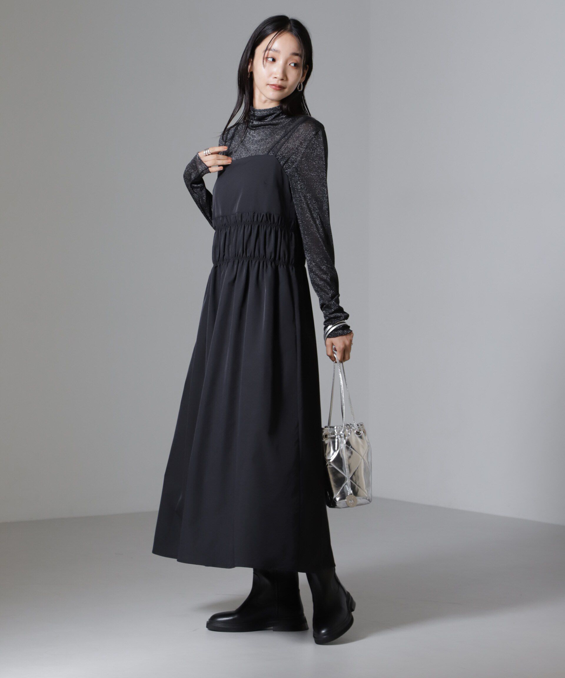 nano･universe「シャンブレータフタキャミワンピース」|ワンピース|ブラック