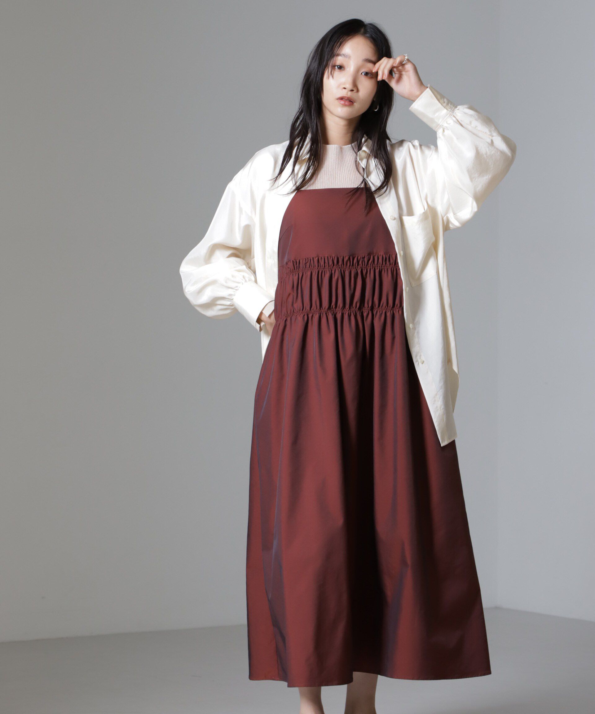 nano･universe「シャンブレータフタキャミワンピース」|ワンピース|ブラウン