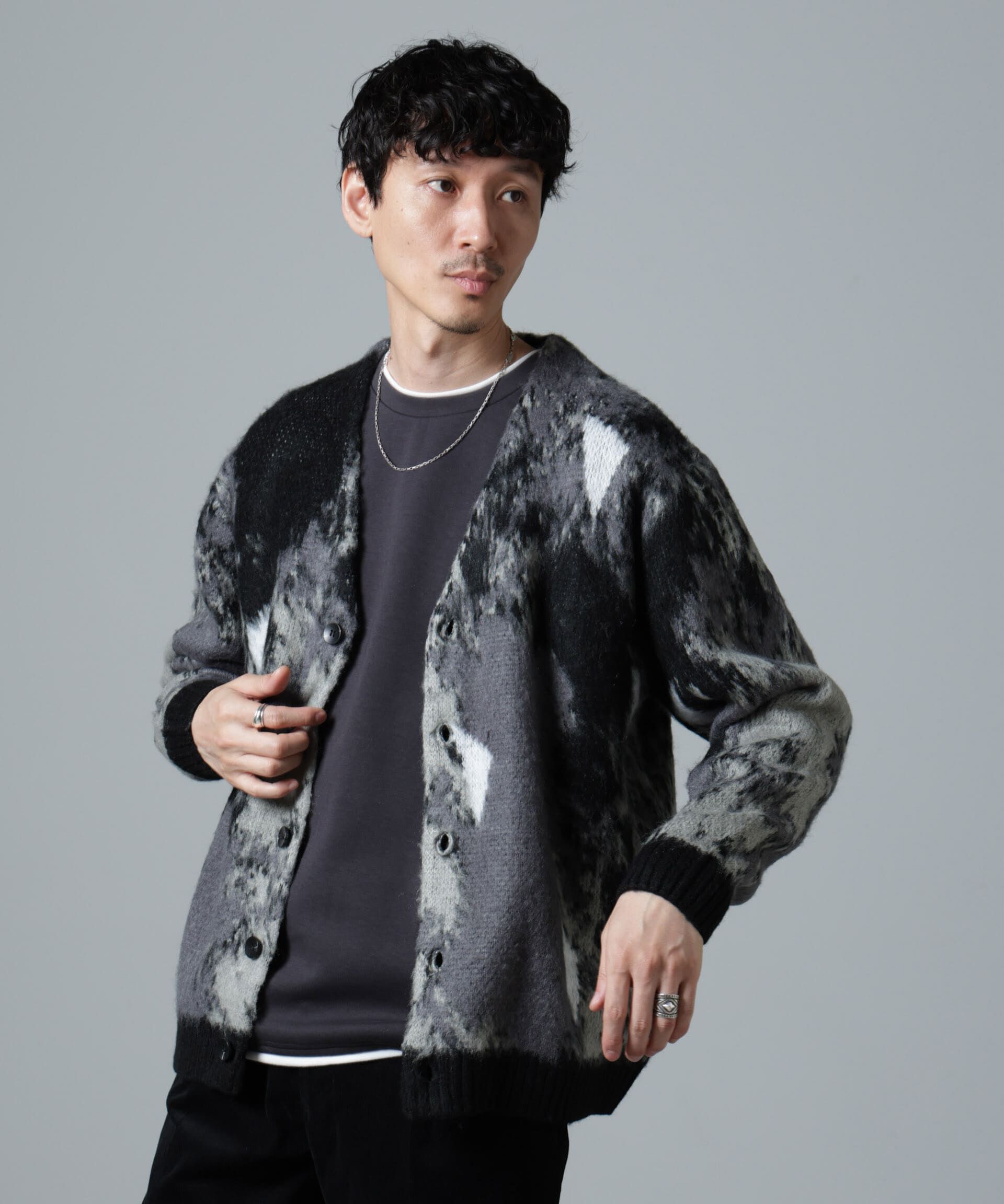 nano･universe「アート柄ニットカーディガン」|ニット・セーター|