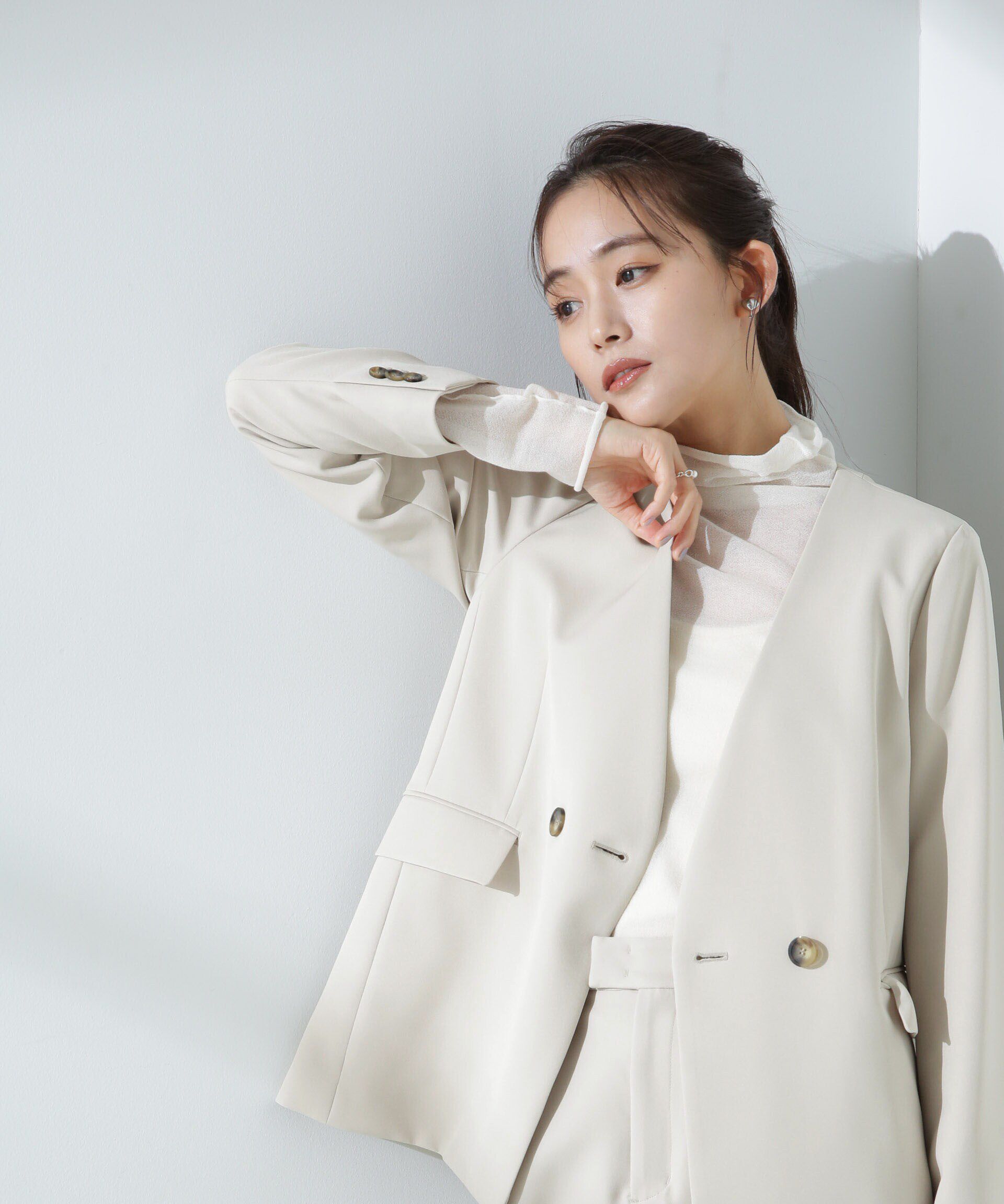 nano･universe「デイリーファンクション Vネックダブルジャケット(セットアップ可)」|テーラードジャケット|