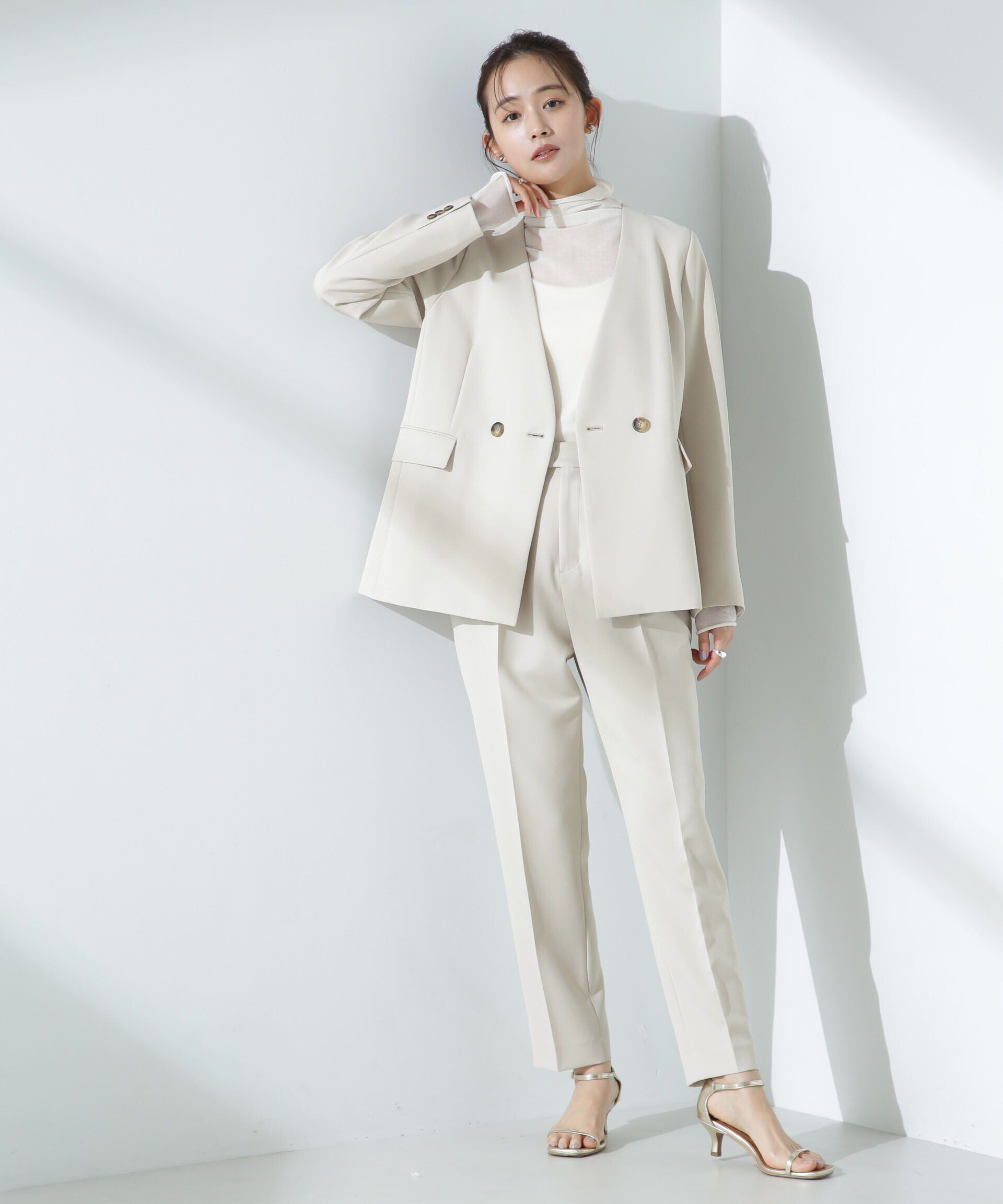 nano･universe「デイリーファンクション Vネックダブルジャケット(セットアップ可)」|テーラードジャケット|