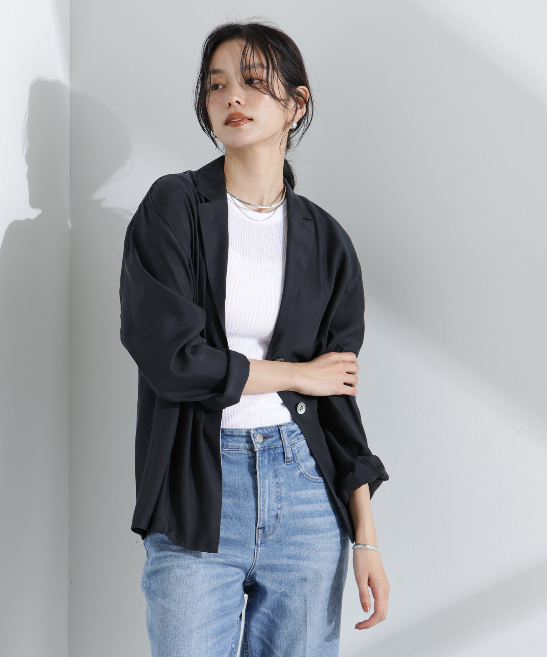 nano･universe「キュプラライトジャケット」|テーラードジャケット|ブラック