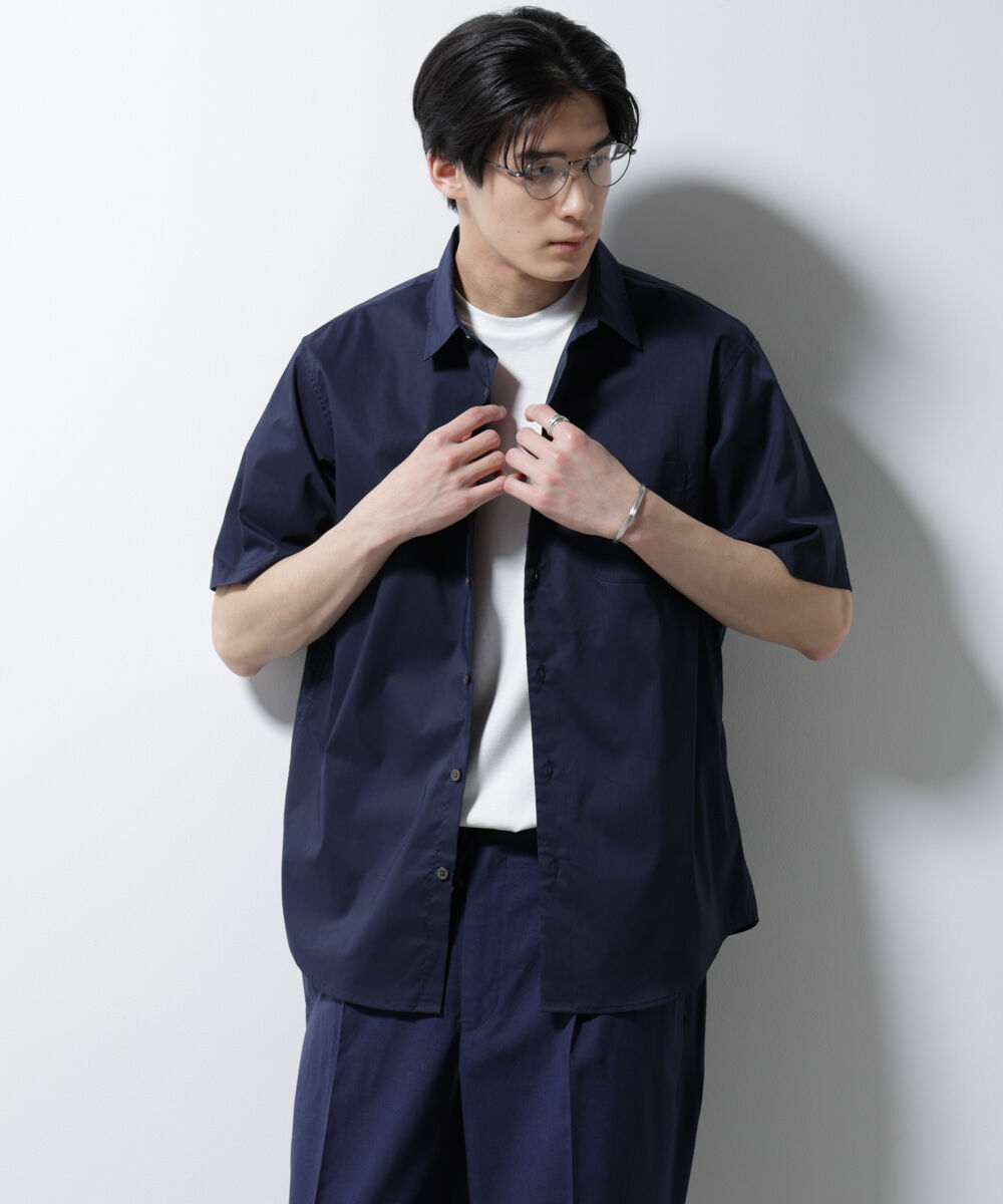 nano･universe「｢ICE FLOW LINEN｣レギュラーカラーシャツ 半袖」|シャツ・ブラウス|ネイビー