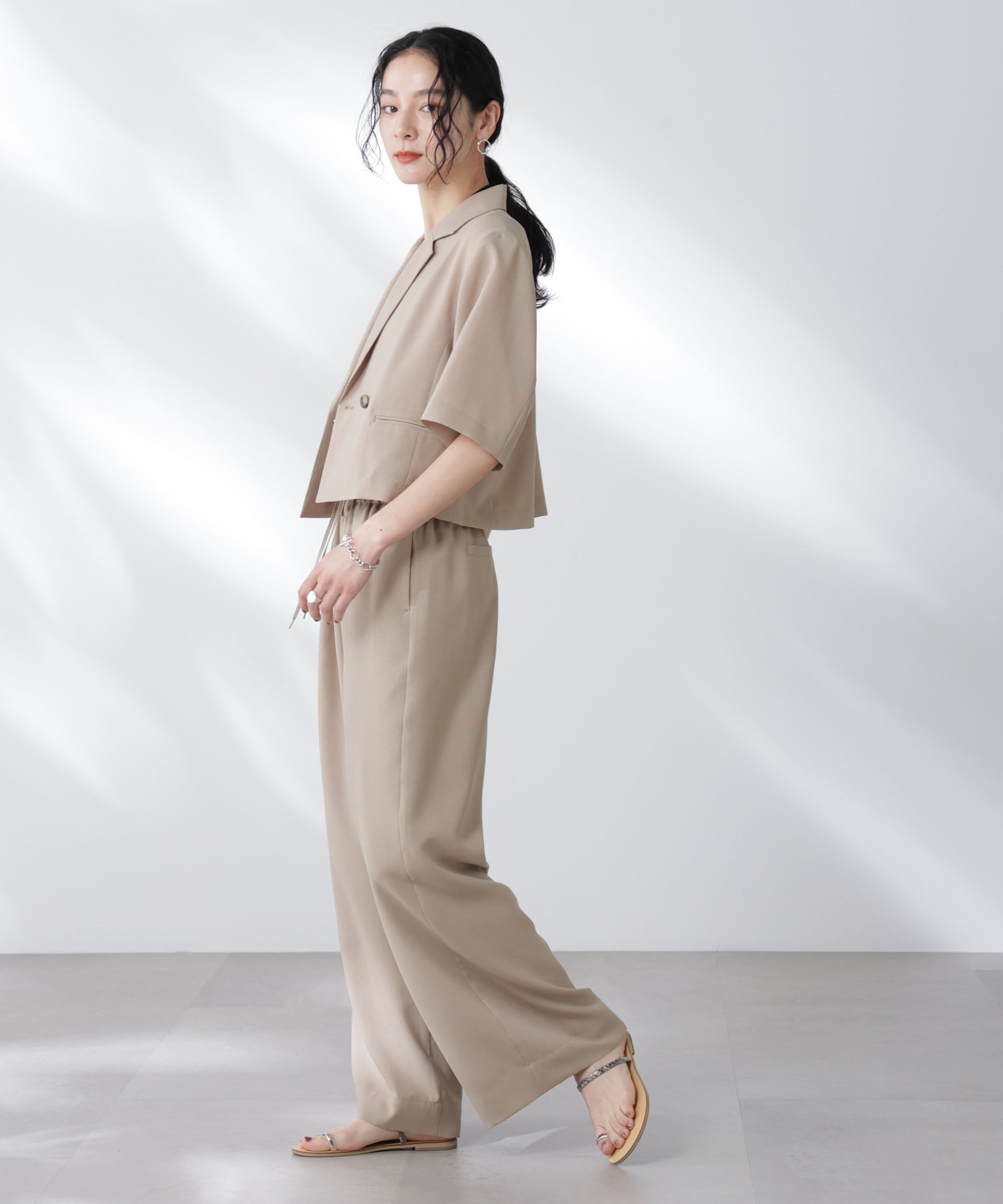 nano･universe「メランジドライ イージーワイドパンツ(セットアップ可)」|チノ|