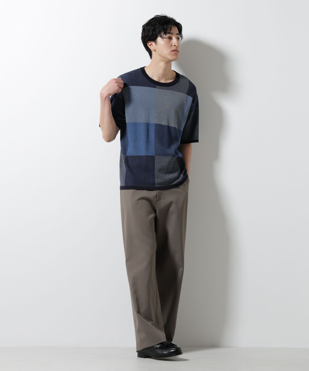 nano･universe「ブロックチェックニットTシャツ 半袖」|ニット・セーター|