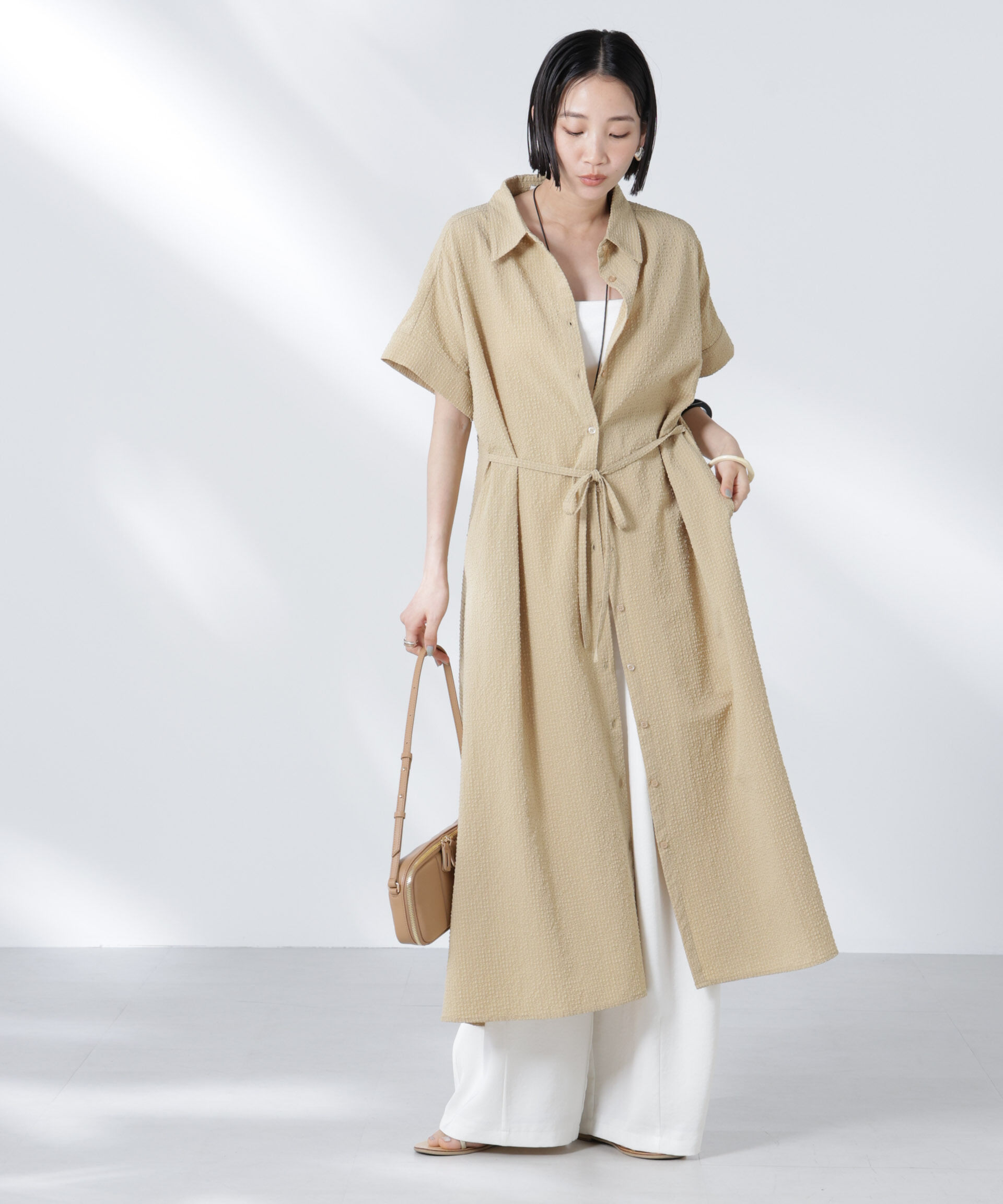 nano･universe「サッカードルマンスリーブシャツワンピース」|ワンピース|