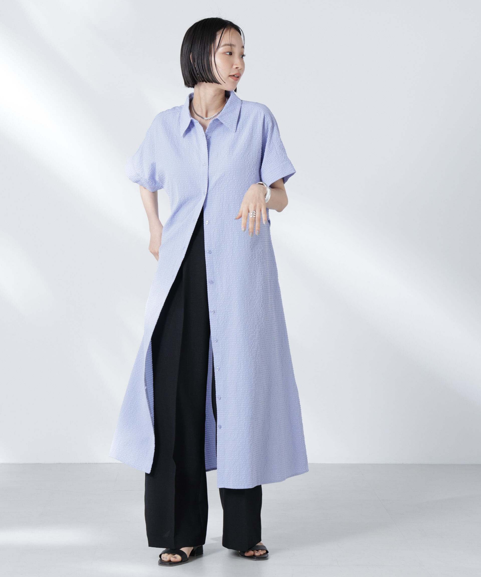 nano･universe「サッカードルマンスリーブシャツワンピース」|ワンピース|