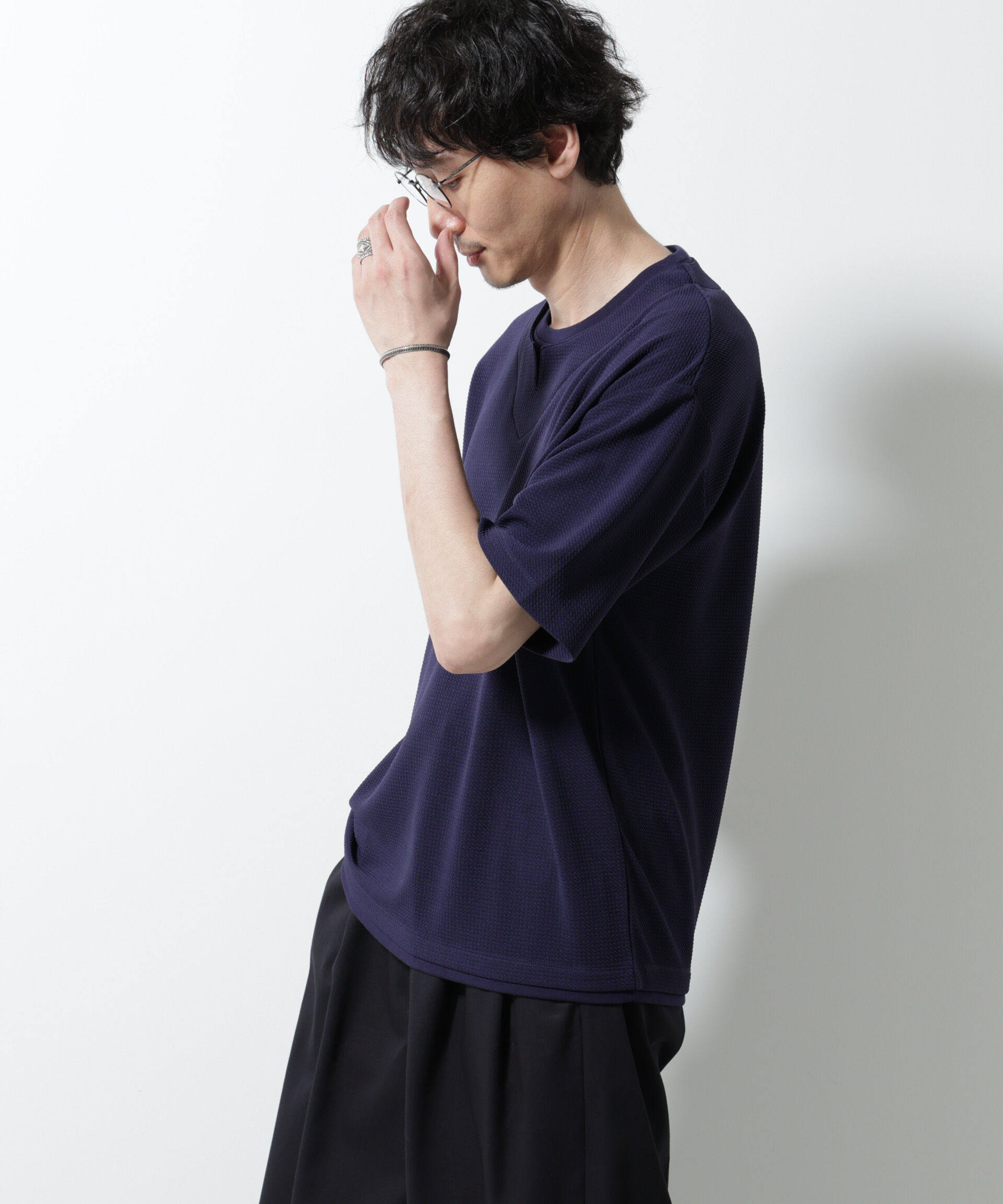 nano･universe「フェイクレイヤードキーネックTシャツ 半袖」|Tシャツ・カットソー|